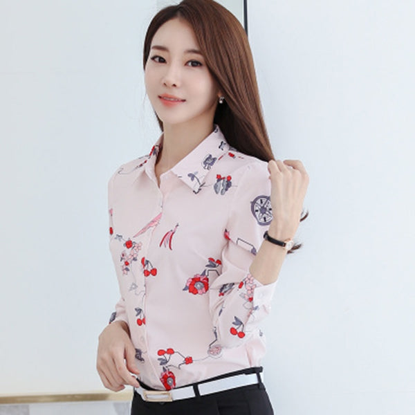 Long Sleeve Blue butterfly Flower Print Blouse Women 2019 Summer fall Top Elegant Work Office Plus Size Shirt White Blouse C181